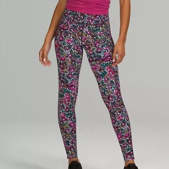 Lululemon Base Pace High Rise Floral Tight Legging Pink Purple 8 FLAW - Picture 12 of 14